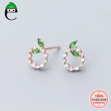 ElfoPlataSi подлинное Серебро 925 ослепительные круглые листья CZ серьги гвоздики для женщин бижутерия из натурального серебра Bijoux XY999