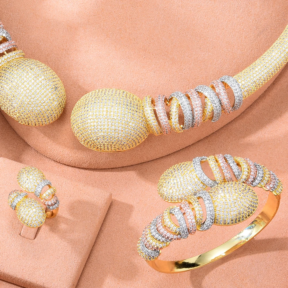 Soramoore New Original Dubai Luxury Bridal Wedding 4PCS Jewelry Set For Women Necklace Bangle Earrings Ring fashion jewelry Sets