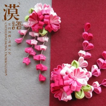 

Tsumami zaiku kanzashi Hair pin Japanese Flower for Kimono Accessories Girls Yukata Sakura Hair Clip Handwork Hair Ornaments