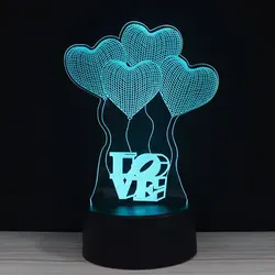 СВЕТОДИОДНЫЙ 3D четыре 4 сердца шар любовь Валентина акриловая Ночная лампа свет светящийся с сенсорным и лампы с дистанционным управлением