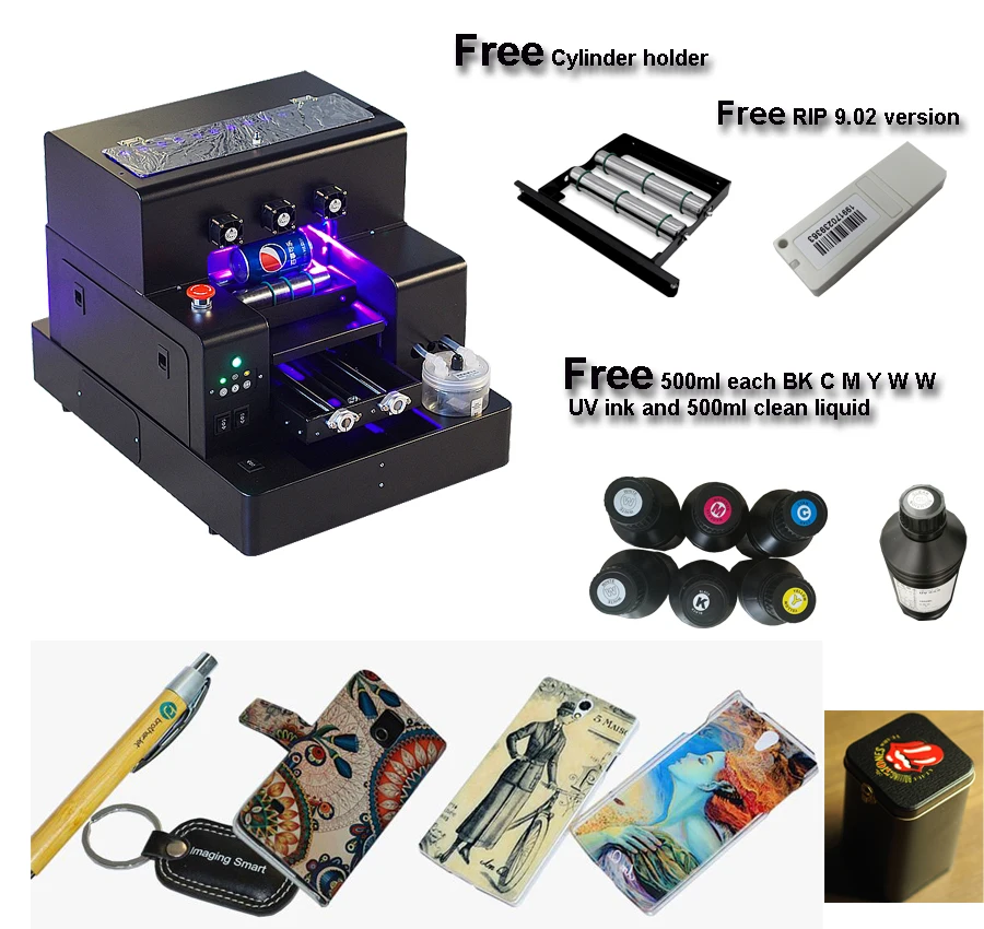 Special Price Automatic A4 size UV printer include cylinder holder for bottle printing Phone case PVC card ball pen UV printer