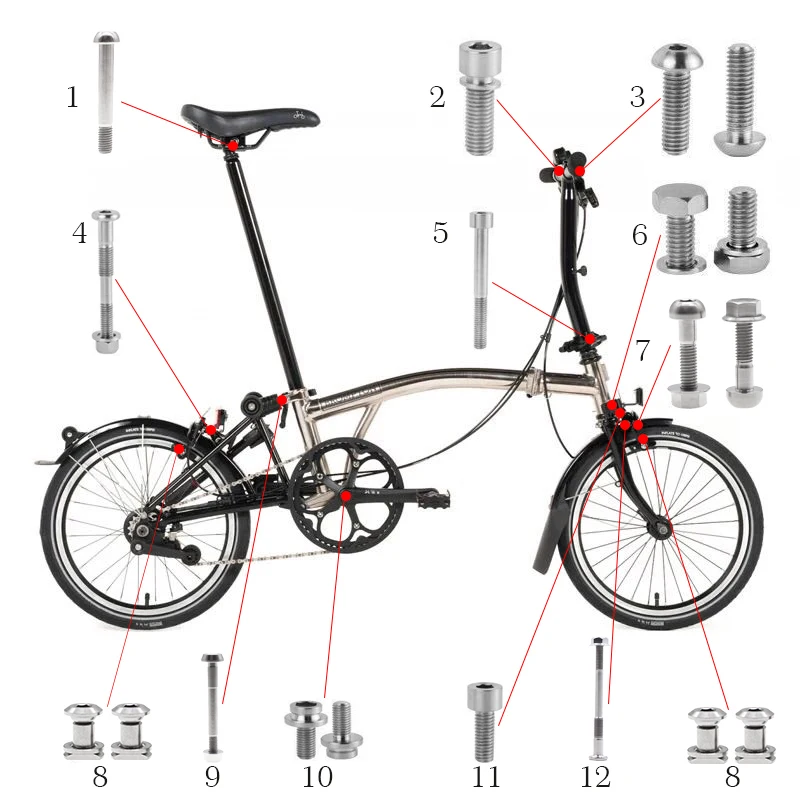 TWTOPSE велосипеда Титан болты болтов и гаек для 2017 Brompton складной велосипед 2016 2015 2014