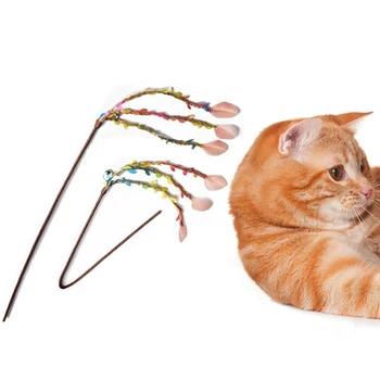 

Cat Teaser Wand Toy Kitten Funny Colorful Natural Wind Fairy Feather Stick Toy1