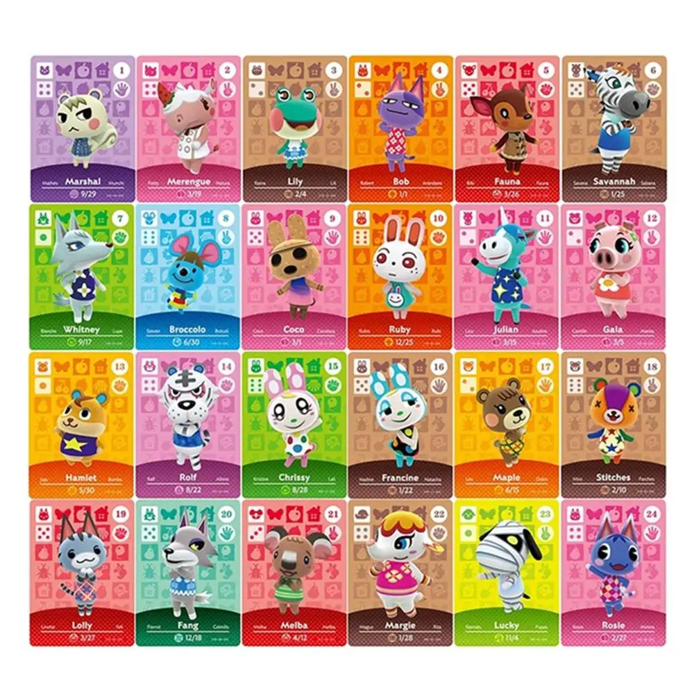 24pcs=1set For Animal Crossing Card Mini Cards size 31mmx21mm New Horizon NFC Game Cards Work for NS Switch WIIU ACNH