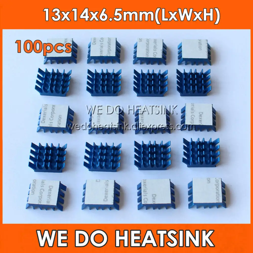 

100pcs Aluminum 13x14x6.5mm Computer VGA Card Xbox360 PS DDR RAM Video Memory Cooling Cooler Blue Anodized Heatsink