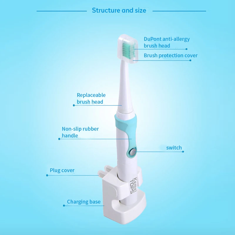 Kemei перезаряжаемая электрическая зубная щетка автоматическая зубная щетка звуковая Водонепроницаемая Чистящая Щетка для детей и взрослых с 4 сменными головками