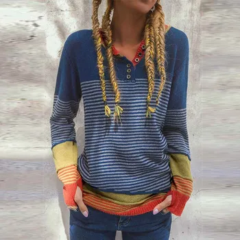 

Spring Knitwear Blusas Casual Long Sleeve Pullovers 2020 Autumn Fashion Women Striped Sweaters Female Pull Tunic Tops Sweater