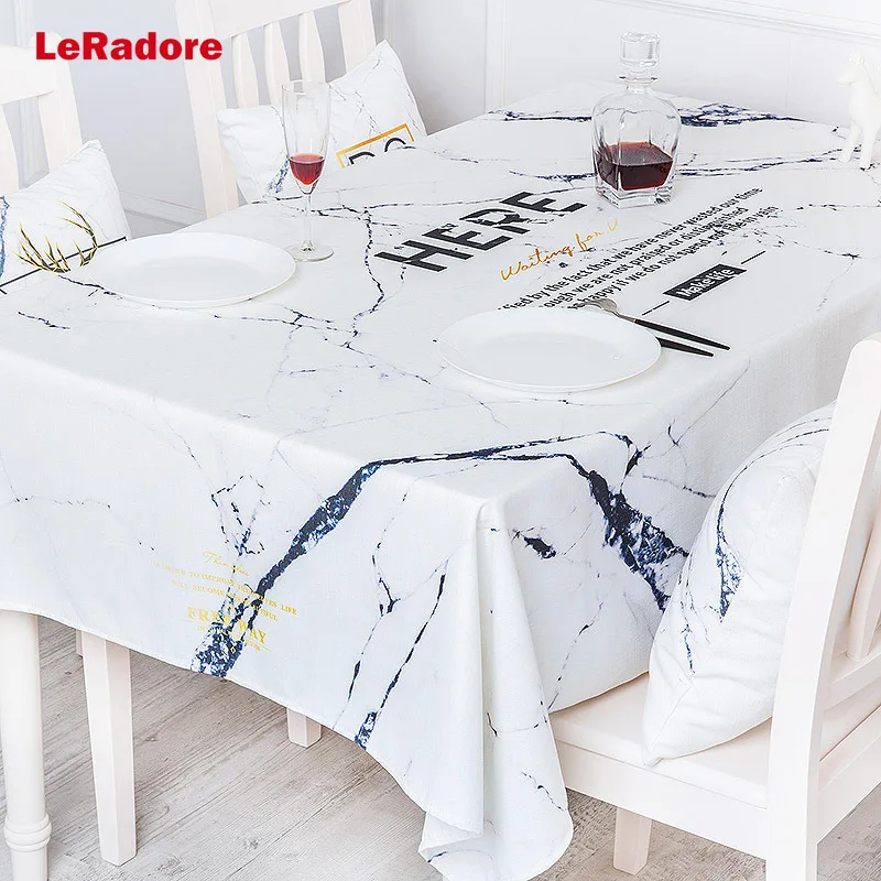 Marble Decorative Linen Tablecloth with Tassel Waterproof Oilproof Thick Rectangular Wedding