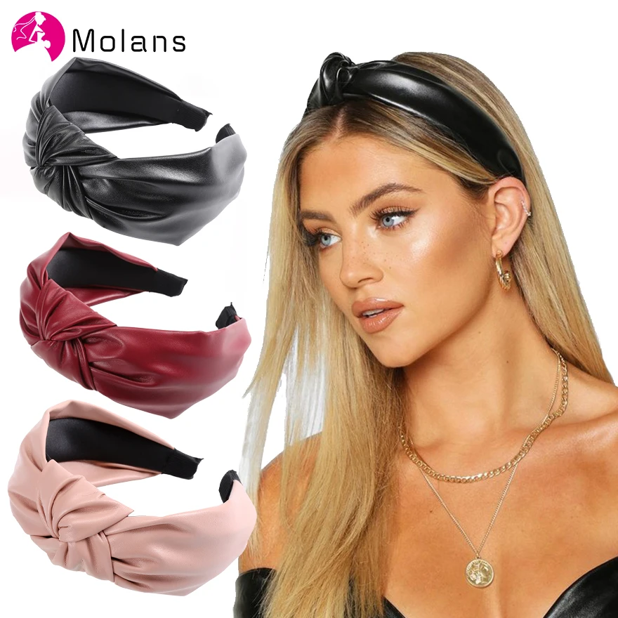 MOLANS PU Twist Knot Headbands Leather Hairbands Middle Knotted Fashion Fur Headband Head Hoop Women Hair Accessories |