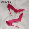 Veowalk Rose Pink Women Satin Stilettos High Heels Slip On Pointy Toe Silk Pumps Elegant Ladies Wedding Bridal Dress Shoes ► Photo 2/6