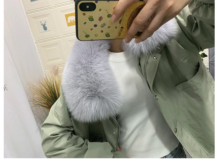 Discount 2019 new Parka Winter Real Fur Coat Jacket Women Natural Fox Fur Collar Detachable Rex Rabbit Liner Loose Outerwear 8