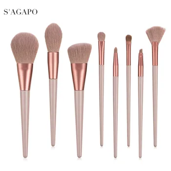

S'AGAPO Luxury Professional 8ps Foundation Makeup Brush Set For Powder Blush Eyeshadow Concealer for Cosmetic Beauty Makeup tool