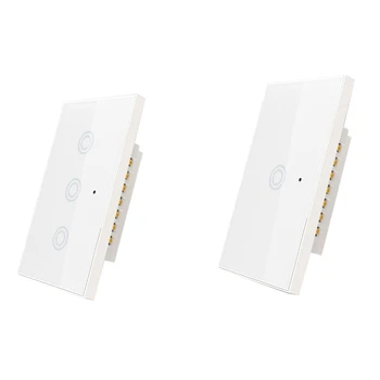 

2 Pcs Press Switch Remote Control Smart Wifi Wall Light Switch Smart Life Tuya APP Work US Plug 3Gang & 1Gang