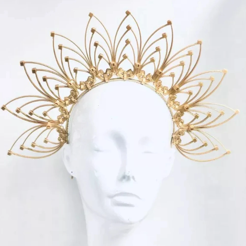Gold Sunburst Halo Crown Goddess Headband Women Photo Shoot Studio Accessories Young Girl Photography Props Hair Festival Party