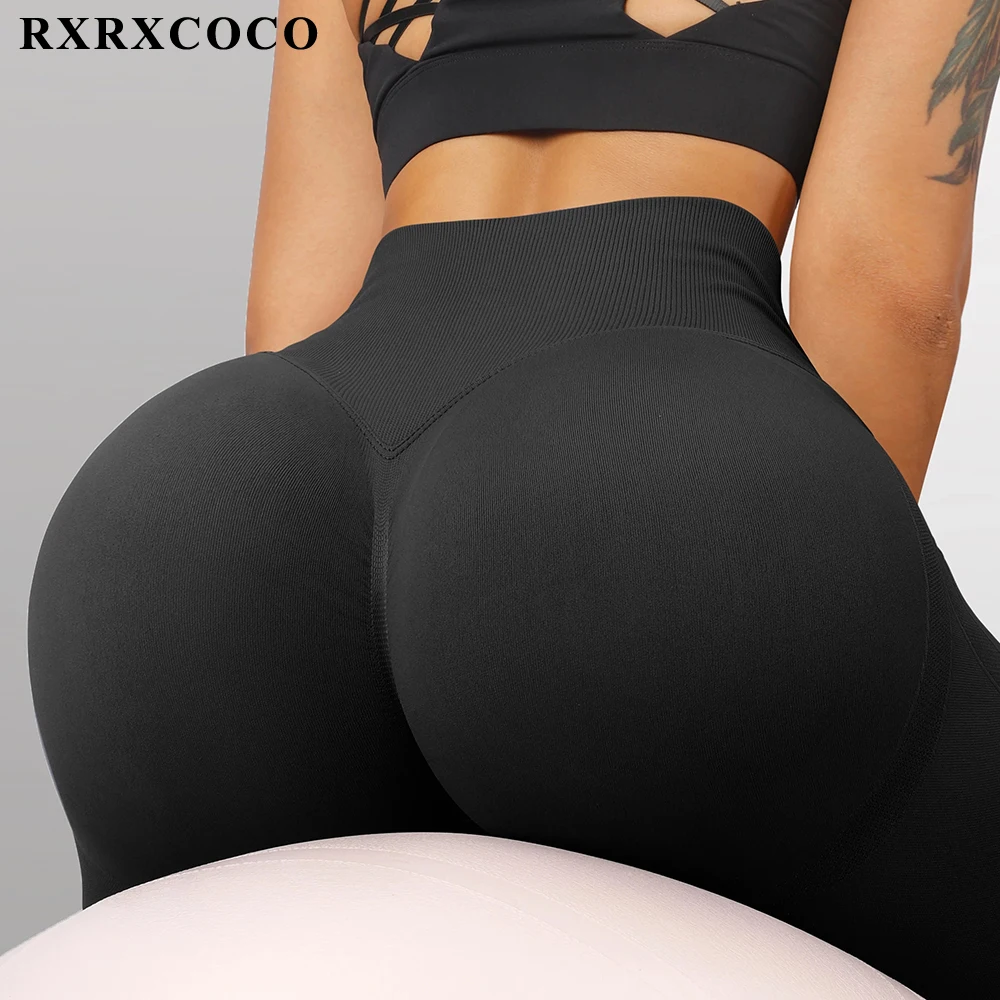 RXRXCOCO Seamless Leggings Women For Fitness Solid Scrunch Butt Lifting  Booty High Waist Sportwear Gym Push Up Tights Yoga Pants