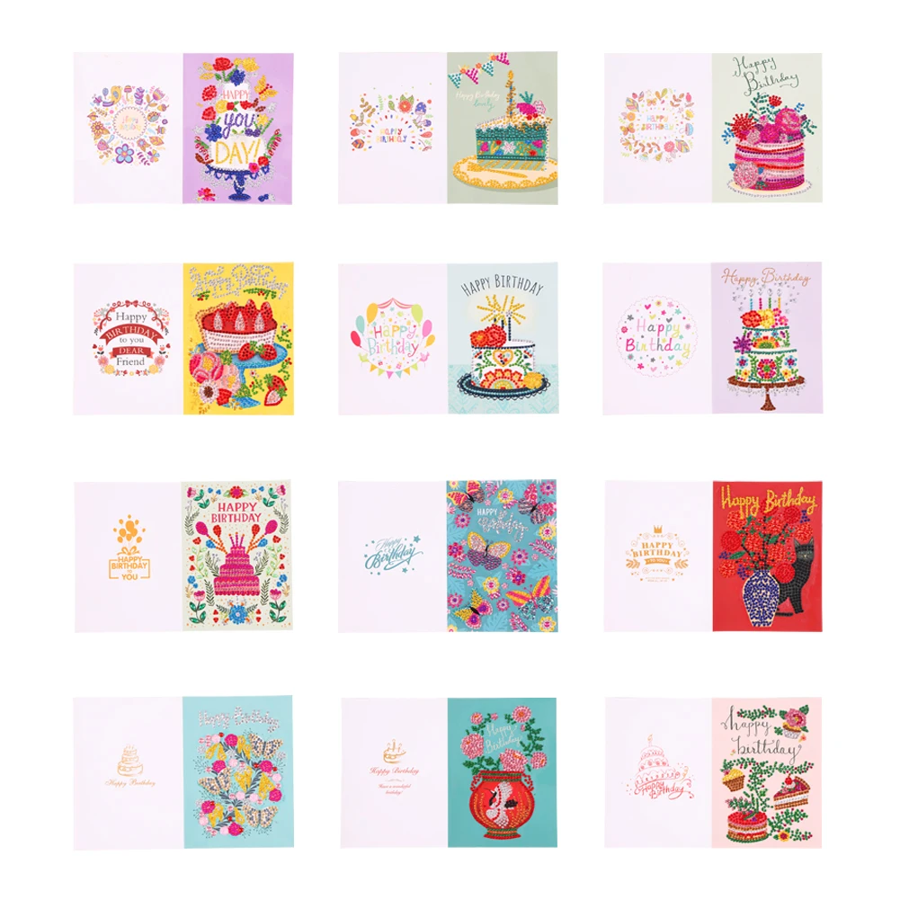 5D Diamond Painting Happy Birthday Greeting Card Christmas Decoration Diamond Painting DIY Wish Postcards Set 2022 Natal Gifts