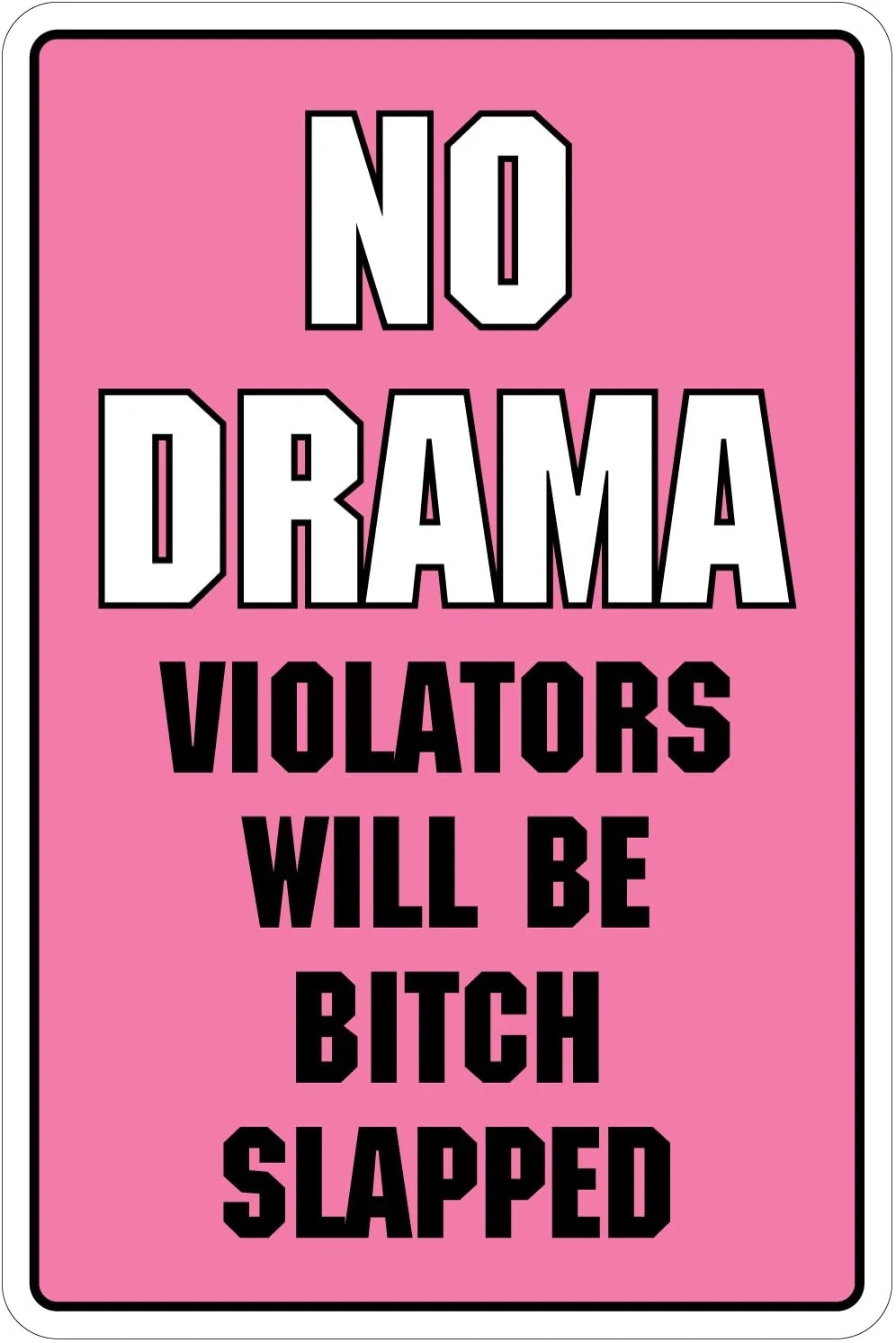 Fastasticdeals No Drama Violators Will Be Bitch Slapped Novelty Funny Metal Sign 8 in X 12 in 