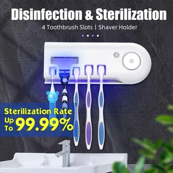 

Antibacteria UV Light Toothbrush Sterilizer Holder USB Toothbrush Sanitizer Automatic Toothpaste Dispenser Wall Mounted Cleaner