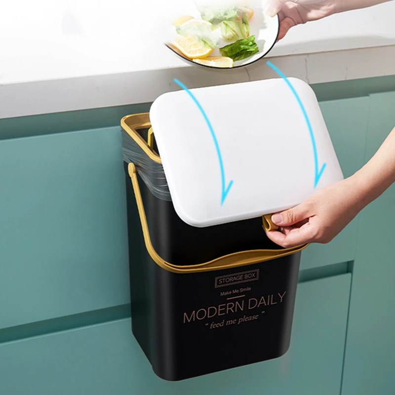 Wall Mounted Kitchen Trash Can Nordic Waste Bin With Sliding Lid For