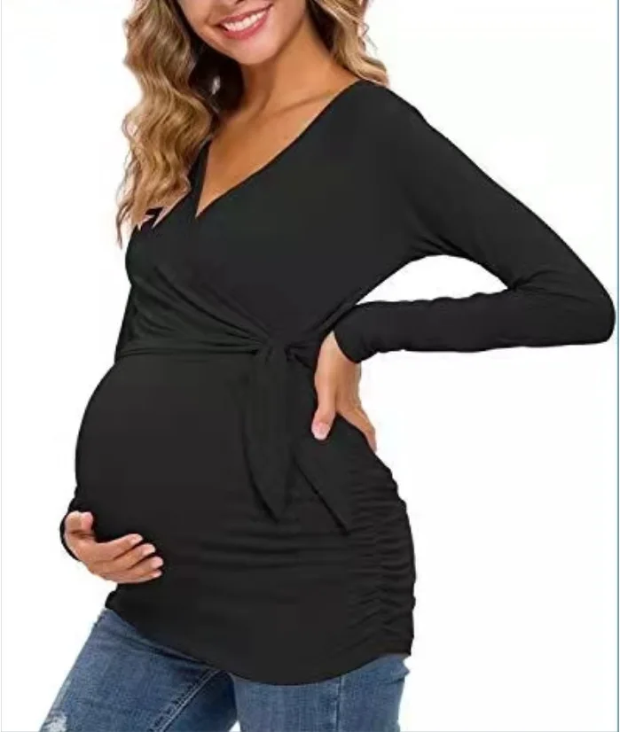 Maternity Wear T-shirt Shirt Maternity Wear Spring and Autumn Tops Breastfeeding V-neck Sexy Tops Pregnant Women Breastfeeding 2