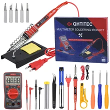 Qhtec – Kit de fer à souder électrique Portable avec écran LCD, outil de soudage à température réglable, ensemble de fer à bois pour bricolage, pointe 80W