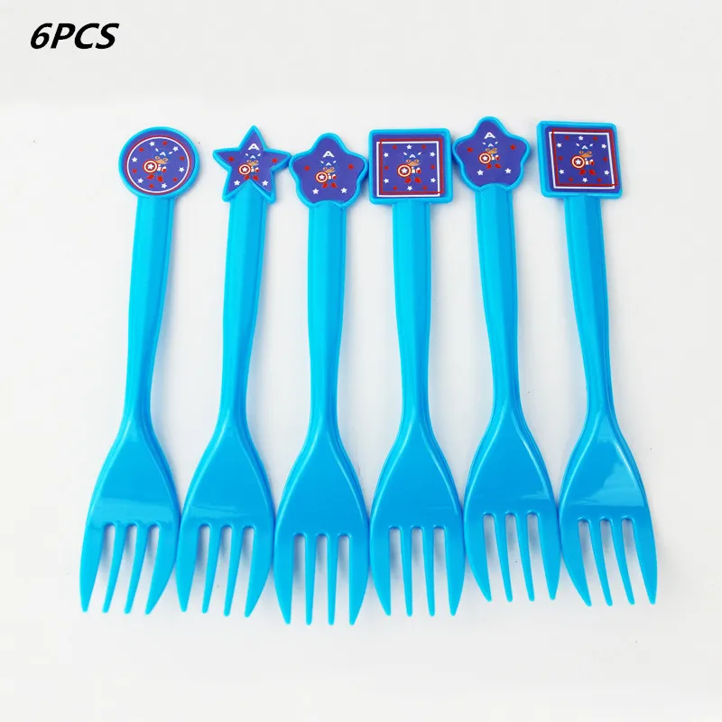 6pcs fork Marvel Капитан Америка тема флаги вечеринка для мальчика день рождение украшения для вечеринки в честь ребенка свадебные украшения поставка 1 комплект в том числе 12 шт Вымпел - Цвет: 6pcs fork