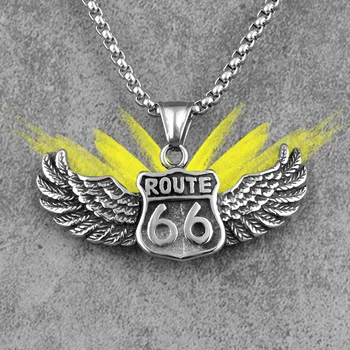 

Route 66 Rider Biker Long Men Necklaces Pendants Chain Punk for Boyfriend Male Stainless Steel Jewelry Creativity Gift Wholesale