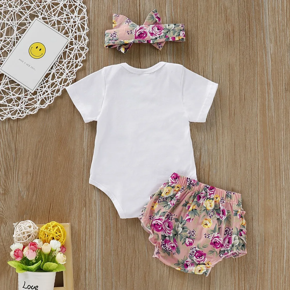 EAZII Hello World Print Newborn Infant Baby Girl Romper Jumpsuit With Underwear Short Sleeve Sunsuit Summer Clothes Outfit 0-24M