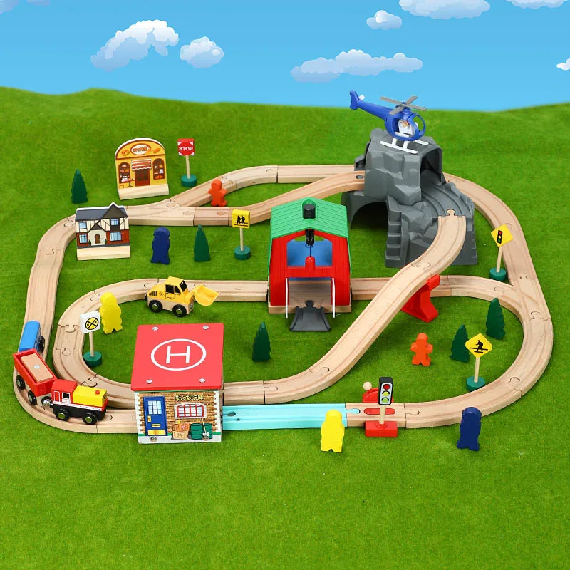 

Wooden Train Track Set Wooden Railway In Puzzle With Tracks Transit Wooden Railway Model Accessories Toys Trains For Kids Gifts