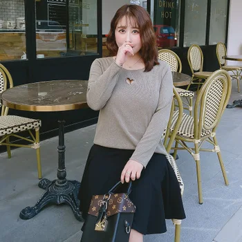 

2020 NEW Wind hollow love bottoming shirt autumn new plus fertilizer to increase thin shirt