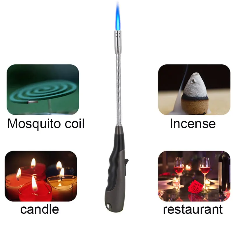 Горячая Зажигалка фонарь струйные зажигалки 360 градусов регулируемые зажигалки для кухни барбекю камин TI99 - Цвет: Серый