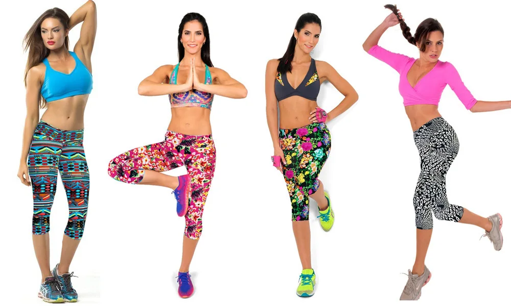 Europe and the United States trend hips slim fashion seven points printed leggings women's outdoor sports pants