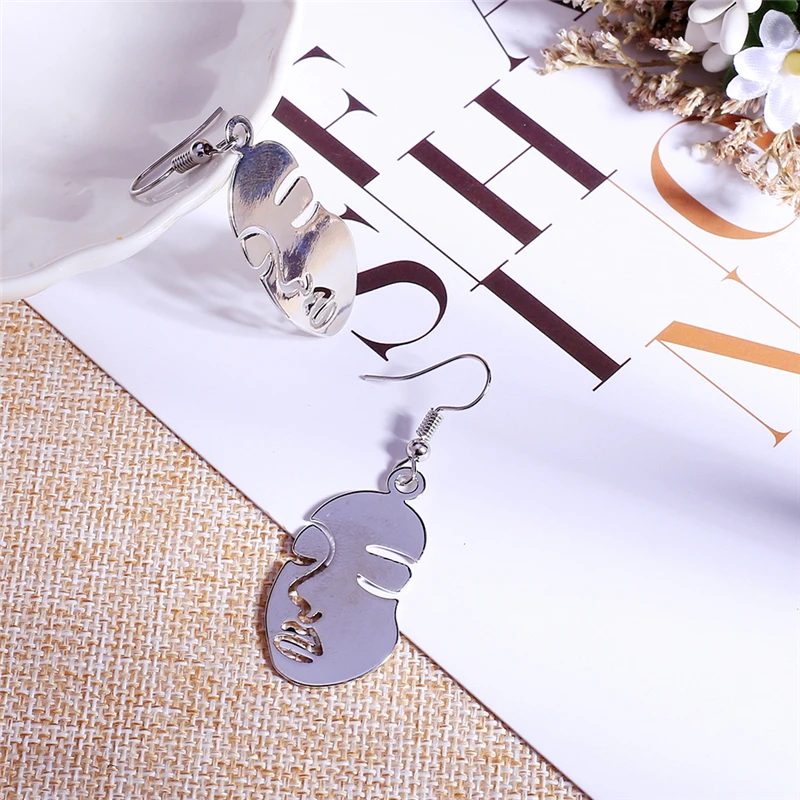 E3-2 Ailodo абстрактные полые серьги в виде лица для женщин панк золотые человеческие висячие серьги Модные ювелирные изделия pendientes mujer moda - Окраска металла: E3-2