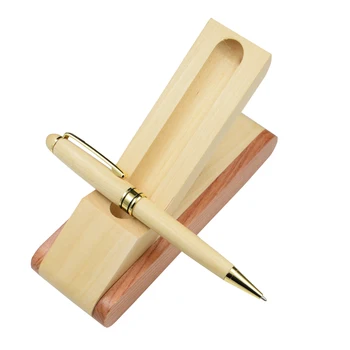 

One Set Wood Ball Pen With Pencil Case Black Blue Ink Refill Luxury Ballpoint Pen Writing Materials Office School Supplies Gift
