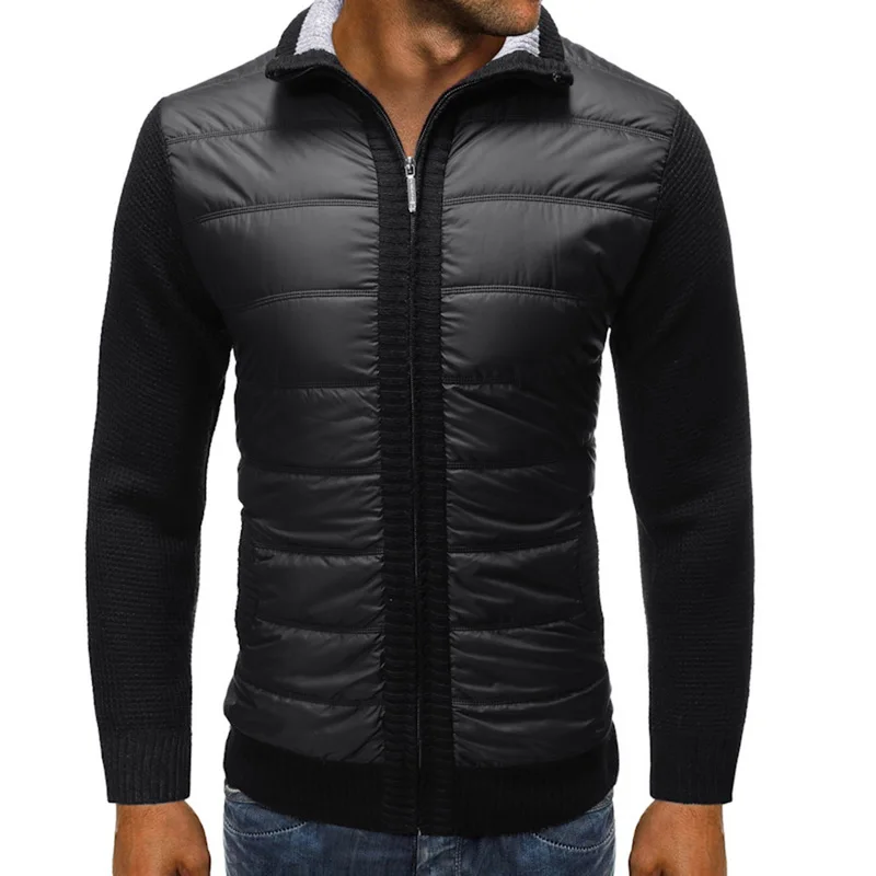 

2020 New Men's Autumn Winter Thick Sweater Coat Male Down Sweatercoat Black Blue Gray Warm Zipper Sweater Jacket Outerwear