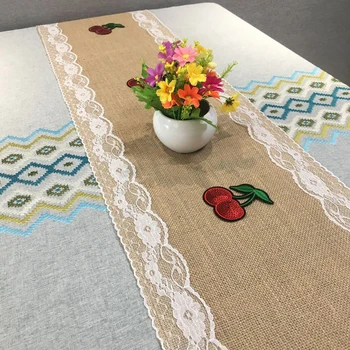 

Vintage Linen Table Runner Natural Burlap Table Runners For Christmas Party Wedding Sequins Fruit Restaurant Table Decoration