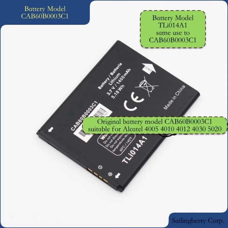 Батарея подходит для Alcatel-mobile 4005 4010 4012 4030 5020 с модель CAB60B0003C1 же использовать TLi014A1 |