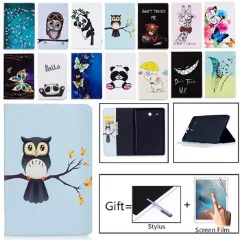 

Tablet Case For Samsung Galaxy Tab E T560 SM-T560 T561 9.6 inch Smart Cover Fashion Panda Owl Flip Stand PU Leather Skin Funda