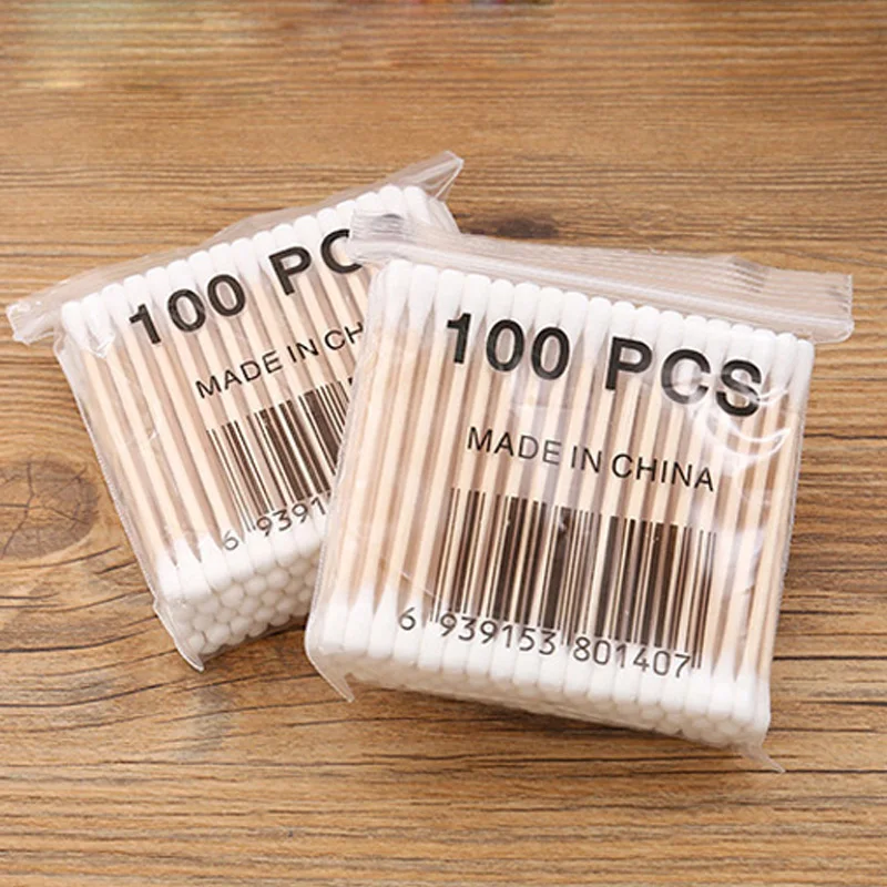 Cotton Swabs 100pcs/pack Double Head Beauty Makeup Wood Sticks Ears Cleaning Health Care Eco Friendly Wood Cotton Swabs Disposable Cotton Swabs