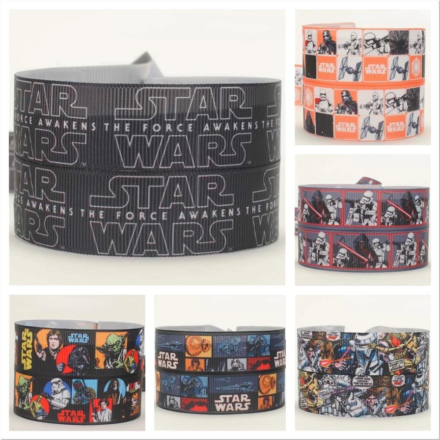 7/8 22mm Disney Star Wars Character Yoda Jedi Knight Designer Cartoon Printed Grosgrain Ribbon 10/20/50/100 Yards Black Roll Set | Дом и сад