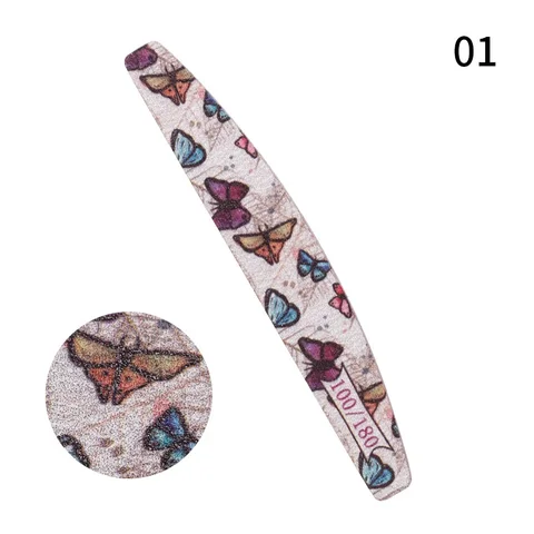 Printed Half Moon Nail file 100/180 Sandpaper Nail File Sanding Gel Polishing files Professional nails manicure file