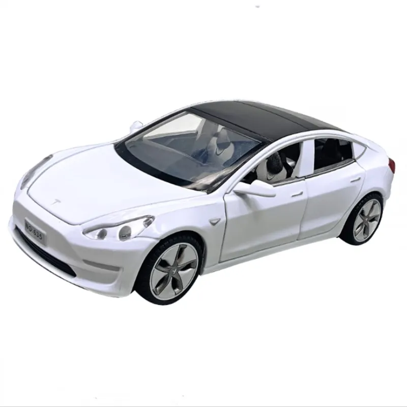 1: 32 Tesla Model3 Alloy Model With Light And Sound Effect Reverberation Car Children's Toy Boy Birthday Gift Blue 7