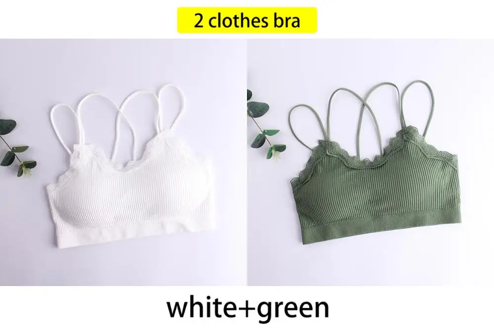 French Style 2pcs Solid Color Sexy Lingerie Seamless Bra Wire Free Comfort Push Up Bras for Women Underwear Bralette - Цвет: white green