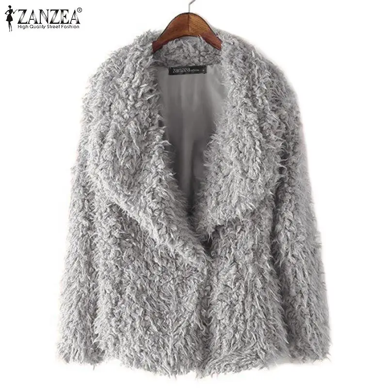 lower price  2019 Winter Long Sleeve Jackets ZANZEA Women Fluffy Fur Coat Solid Lapel Warm Outwear Autumn Casual