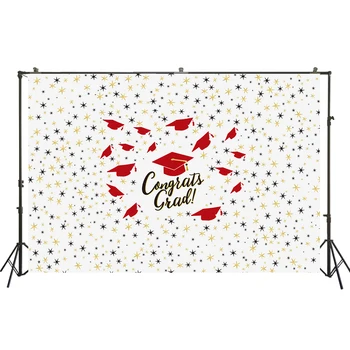 

Graduated Photo Background Red Graduation Cap Stars Photography Backdrop Graduation Party Decoration Photocall W-2261