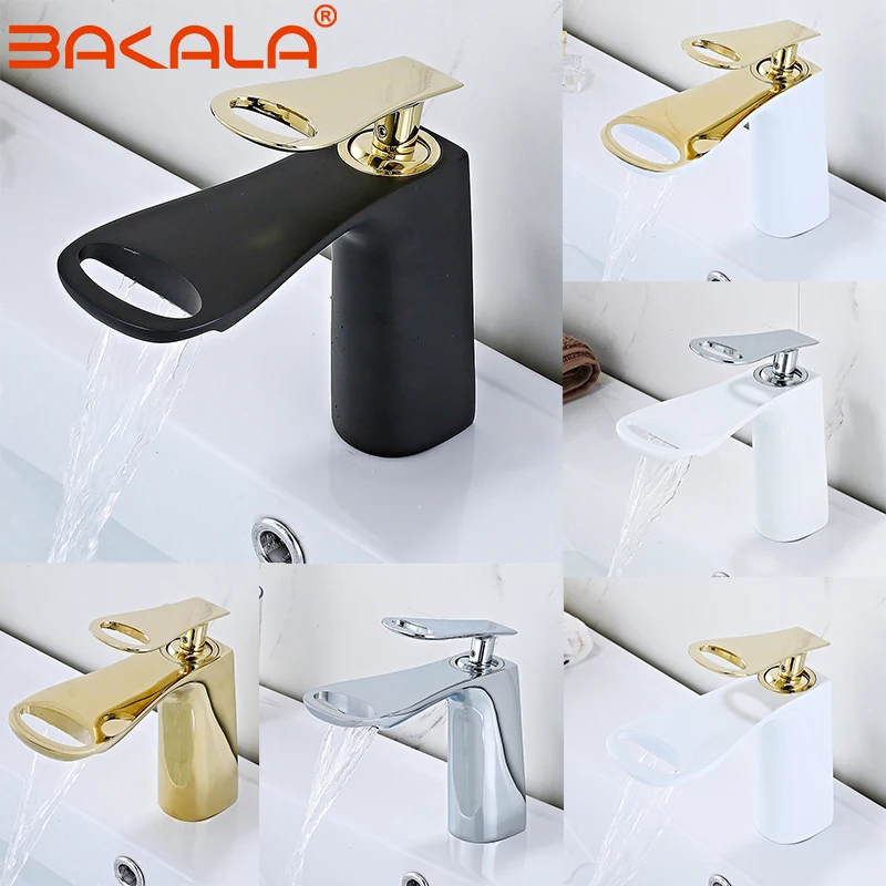 

BAKALA Basin Faucet Water Tap Bathroom Faucet Solid White Black Red Brass Chrome Gold Finish Single Handle Water Sink Tap Mixer