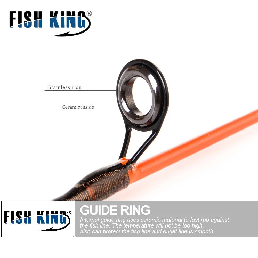 FISH KING 43cm 2 Section Mini Winter Fishing Rod Wood Handle C.W L-H Power Glass Fiber Ice Fishing Spinning Rod Travel Bass Pike