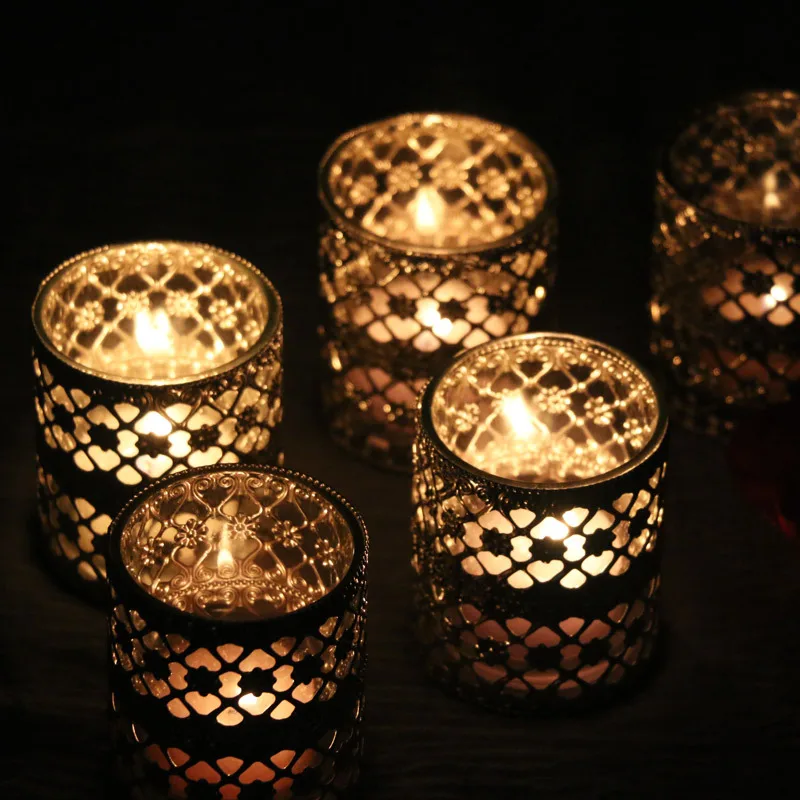 Ретро ночной Светильник, украшение из кованого железа, восковая настольная свеча, Европейский Серебряный креативный стеклянный подсвечник