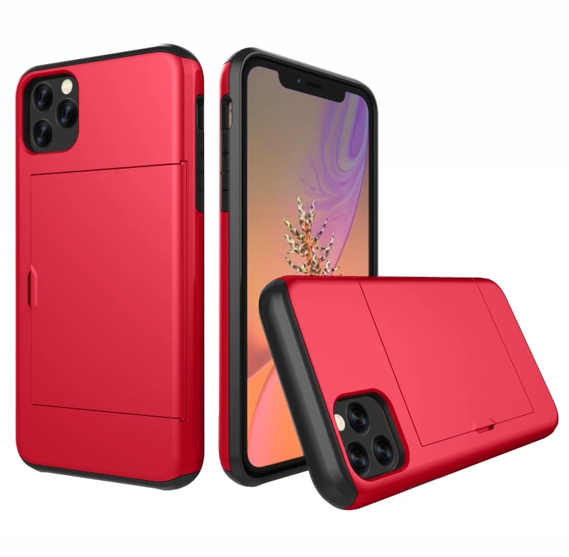 Armor Shockproof Silicone Wallet Case with Sliding Hidden Card Slot