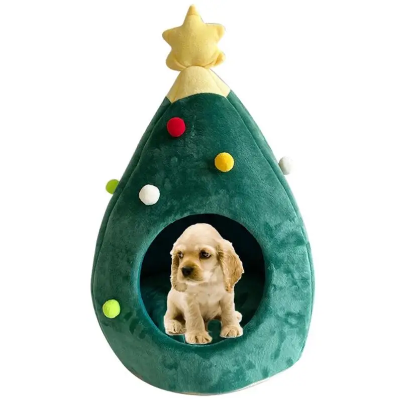 Кошка собака прекрасный спальный теплый гнездо Форма рождественской елки PP хлопок моющийся Мягкий Котенок щенок Дом Питомца складные принадлежности